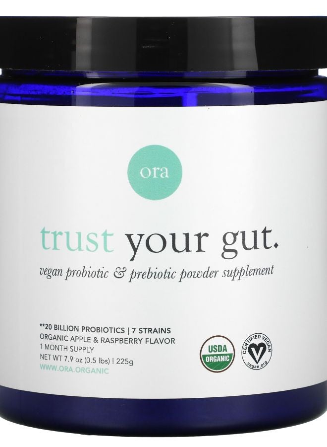 ثقة في أمعائك: مكمل مسحوق بروبيوتيك وبريبايوتيك نباتي عضوي بنكهة التفاح والتوت 7.9 أونصة (225 جرام)