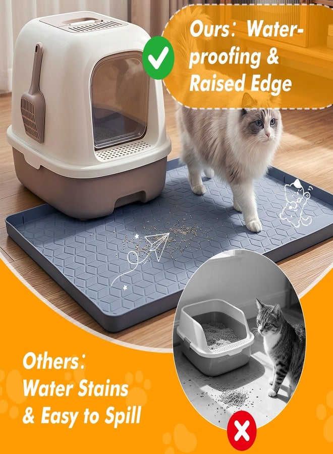 swihorab Cat Litter Mats for Floor, 34"x22" Silicone Litter Box Mat with Raised Edges, Highly Effective Litter Trapping Mat for Scatter Control, Non-Slip Waterproof Pad, Easy to Clean & Pet Friendly, Gray - Image 3