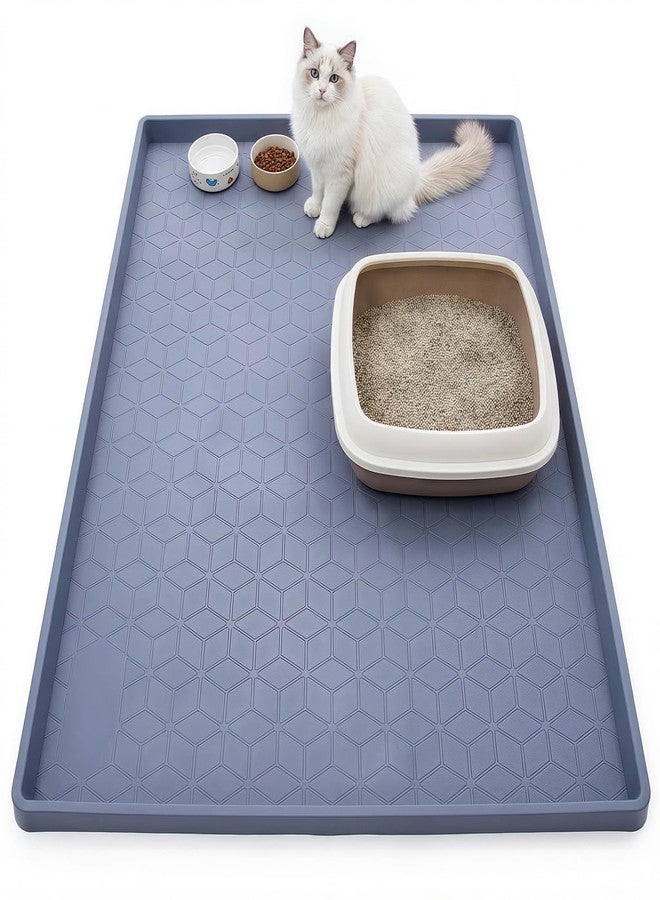 swihorab Cat Litter Mats for Floor, 34"x22" Silicone Litter Box Mat with Raised Edges, Highly Effective Litter Trapping Mat for Scatter Control, Non-Slip Waterproof Pad, Easy to Clean & Pet Friendly, Gray - Image 1