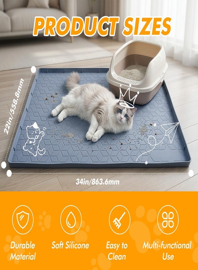 swihorab Cat Litter Mats for Floor, 34"x22" Silicone Litter Box Mat with Raised Edges, Highly Effective Litter Trapping Mat for Scatter Control, Non-Slip Waterproof Pad, Easy to Clean & Pet Friendly, Gray - Image 2