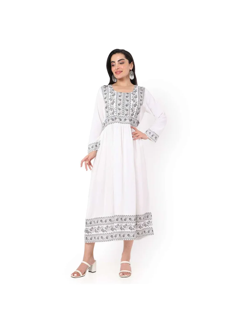 HANA & SARA SHORT WHITE COLOUR HIGH QUALITY FLORAL PRINTED WITH FRONT BUTTONED STYLED ARABIC KAFTAN JALABIYA DRESS