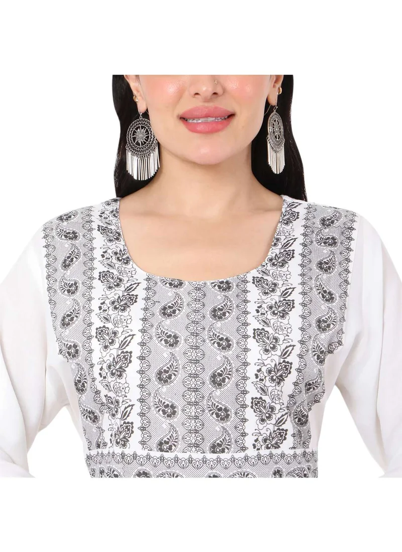 HANA & SARA SHORT WHITE COLOUR HIGH QUALITY FLORAL PRINTED WITH FRONT BUTTONED STYLED ARABIC KAFTAN JALABIYA DRESS