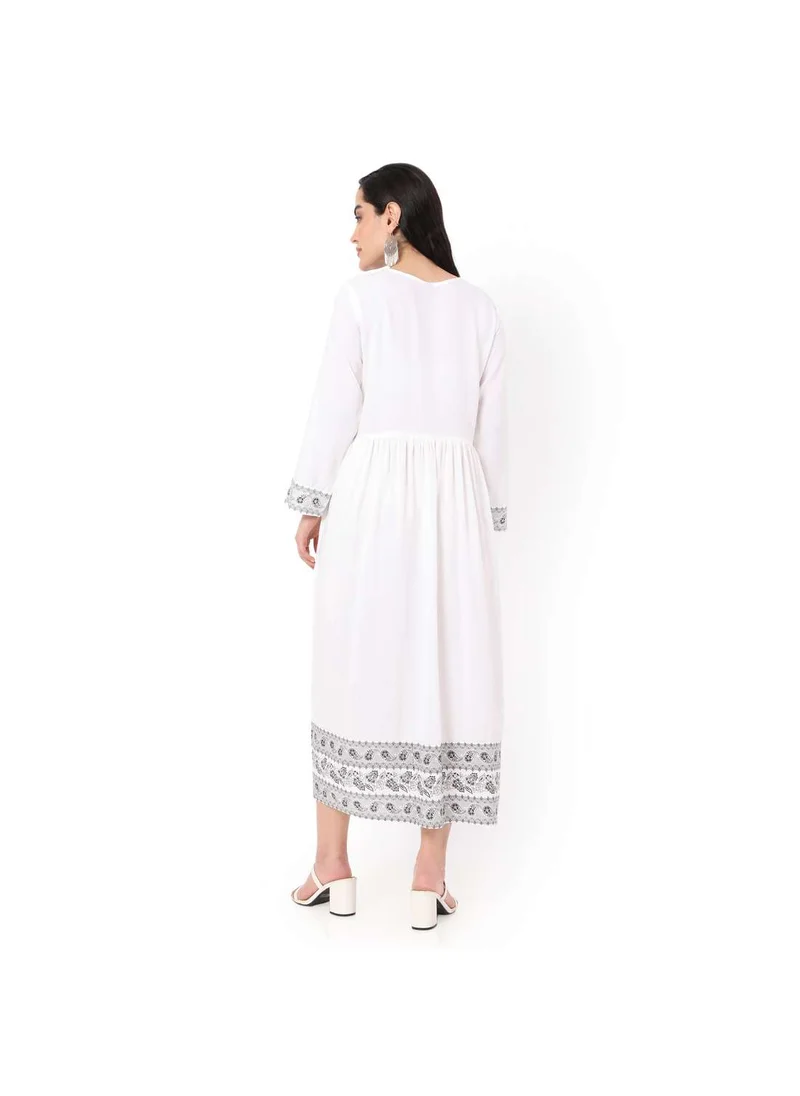 هانا آند سارا SHORT WHITE COLOUR HIGH QUALITY FLORAL PRINTED WITH FRONT BUTTONED STYLED ARABIC KAFTAN JALABIYA DRESS