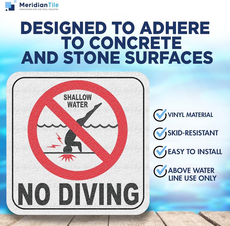 Aquatic Custom Tile - No Diving Pool Sign, 6x6 Inches, Vinyl, Swimming Pool Sticker, MADE IN USA - (1 Pack) - Image 2