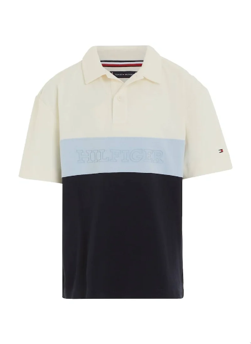 TOMMY HILFIGER Boys' Monotype Color Block Short Sleeves Polo - Cotton, Blue