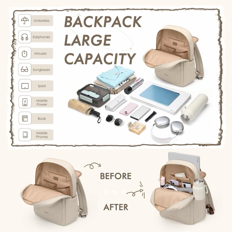 GOLF QUALITY Laptop Backpack for Women,Casual Work Business Backpacks Purse Carry on Travel Backpack,15.6 Inch,Apricot - Image 3