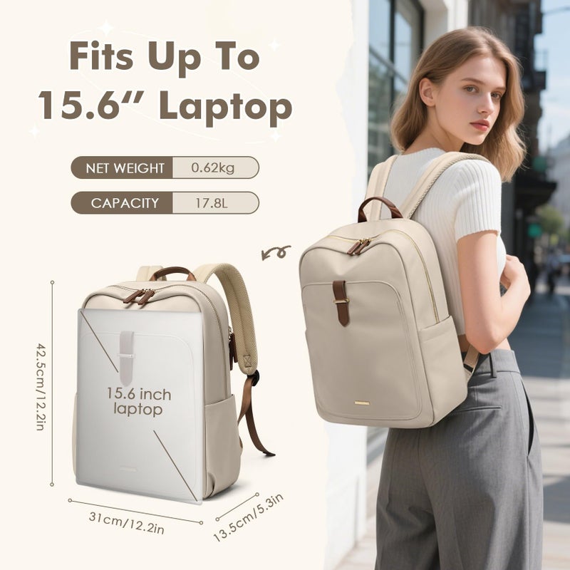 GOLF QUALITY Laptop Backpack for Women,Casual Work Business Backpacks Purse Carry on Travel Backpack,15.6 Inch,Apricot - Image 4