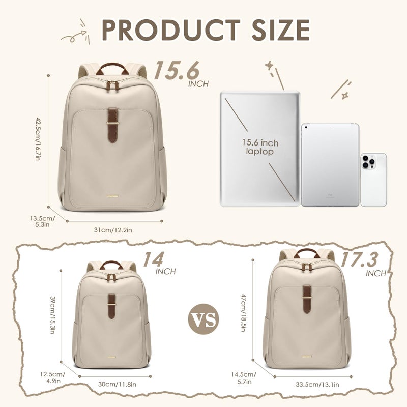 GOLF QUALITY Laptop Backpack for Women,Casual Work Business Backpacks Purse Carry on Travel Backpack,15.6 Inch,Apricot - Image 2