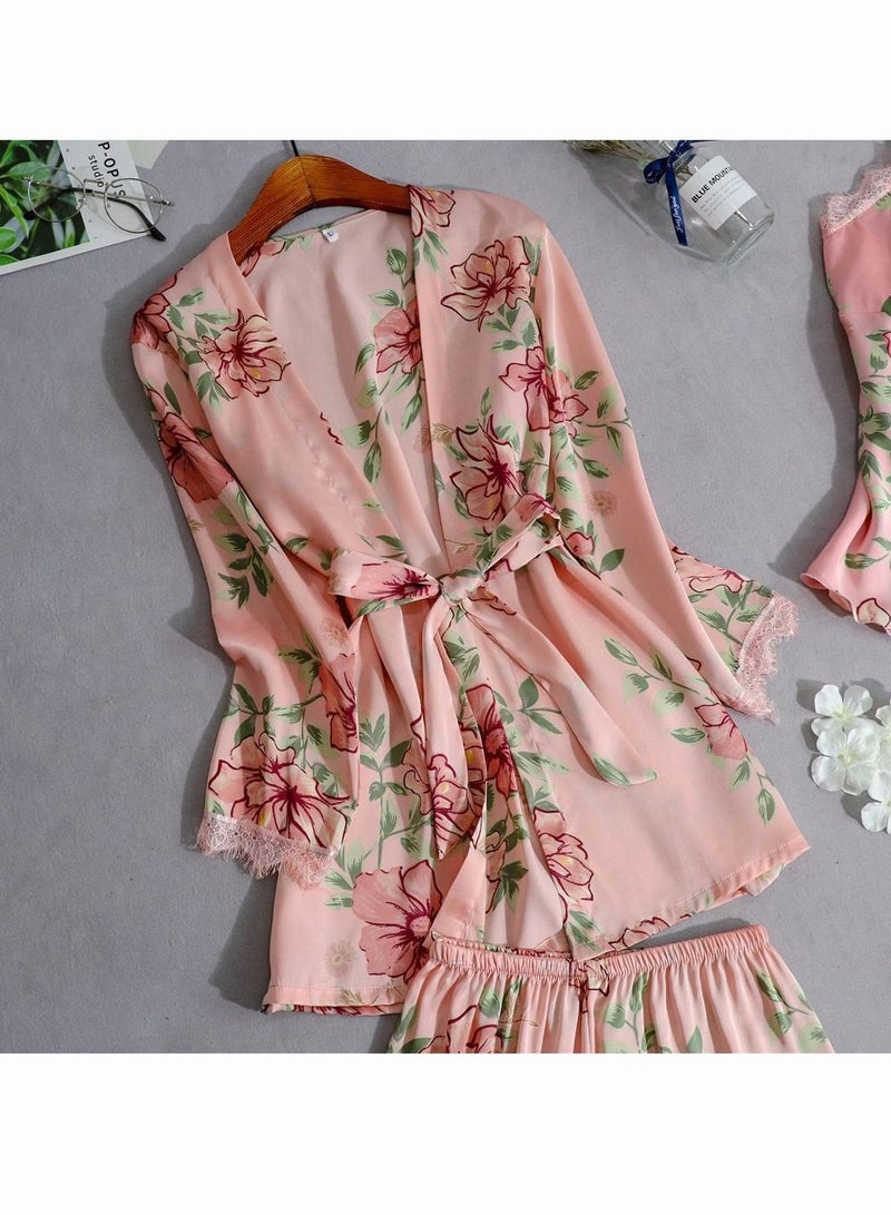 5-Pack Women's Sleepwear Sets Sling Lace Nightdress Sweet Pajama Home Wearing Clothes Loungewear Suits Floral Printing Ladies Nightwear Lingerie Robe Underwear Shorts Summer Spring Pink  - Image 2