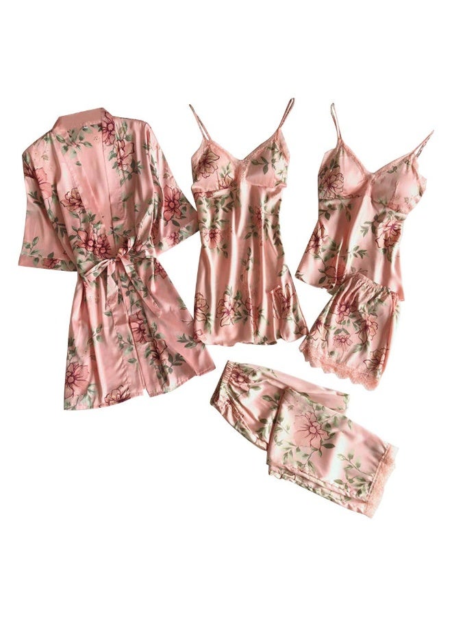 5-Pack Women's Sleepwear Sets Sling Lace Nightdress Sweet Pajama Home Wearing Clothes Loungewear Suits Floral Printing Ladies Nightwear Lingerie Robe Underwear Shorts Summer Spring Pink - Image 1