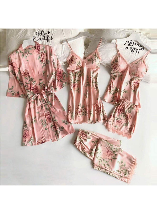 5-Pack Women's Sleepwear Sets Sling Lace Nightdress Sweet Pajama Home Wearing Clothes Loungewear Suits Floral Printing Ladies Nightwear Lingerie Robe Underwear Shorts Summer Spring Pink - Image 2