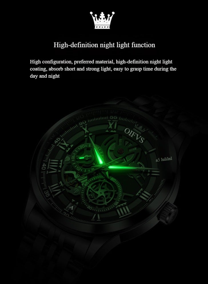 Olevs Business Watch Automatic Mechanical Fashion Hollow Mechanical Watch Steel Band Watch Men's Watch - Image 5