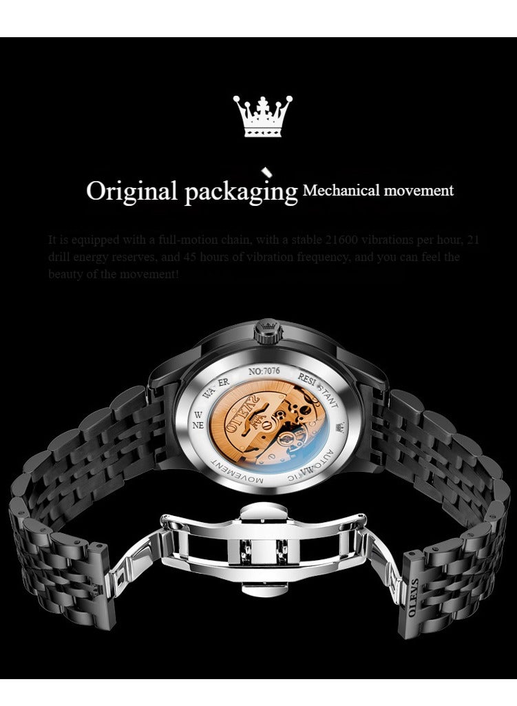 Olevs Business Watch Automatic Mechanical Fashion Hollow Mechanical Watch Steel Band Watch Men's Watch - Image 4