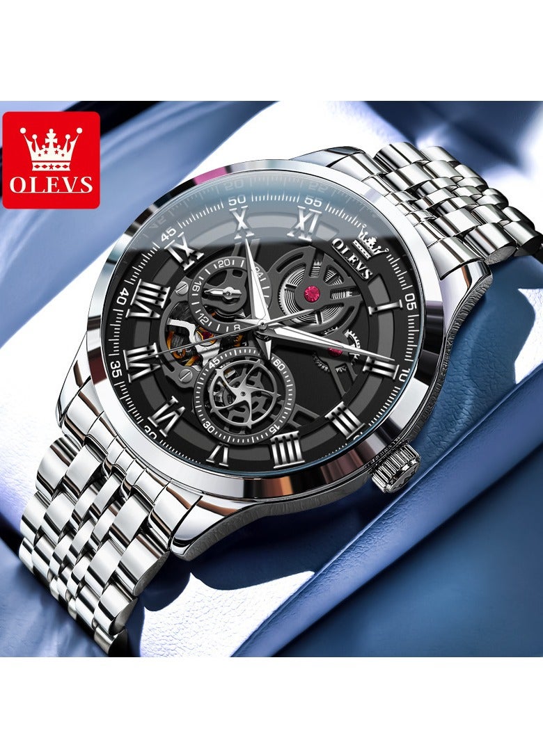 Olevs Business Watch Automatic Mechanical Fashion Hollow Mechanical Watch Steel Band Watch Men's Watch - Image 1