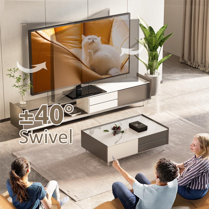 Hemudu Universal Swivel TV Stand/Base Table Top TV Stand 32 to 65 inch TVs 80 Degree Swivel, 4 Level Height Adjustable, Heavy Duty Tempered Glass Base, Holds up to 88lbs Screens, HT04B-002 - Image 2