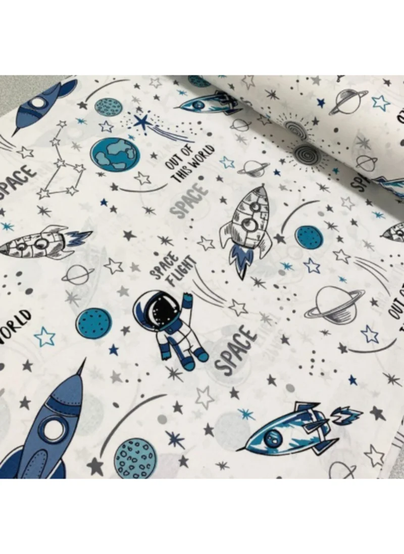 Bebek Özel Baby Special Cotton Baby and Kids Elastic Bed Sheet with Space Astronaut Pattern 70X130 cm