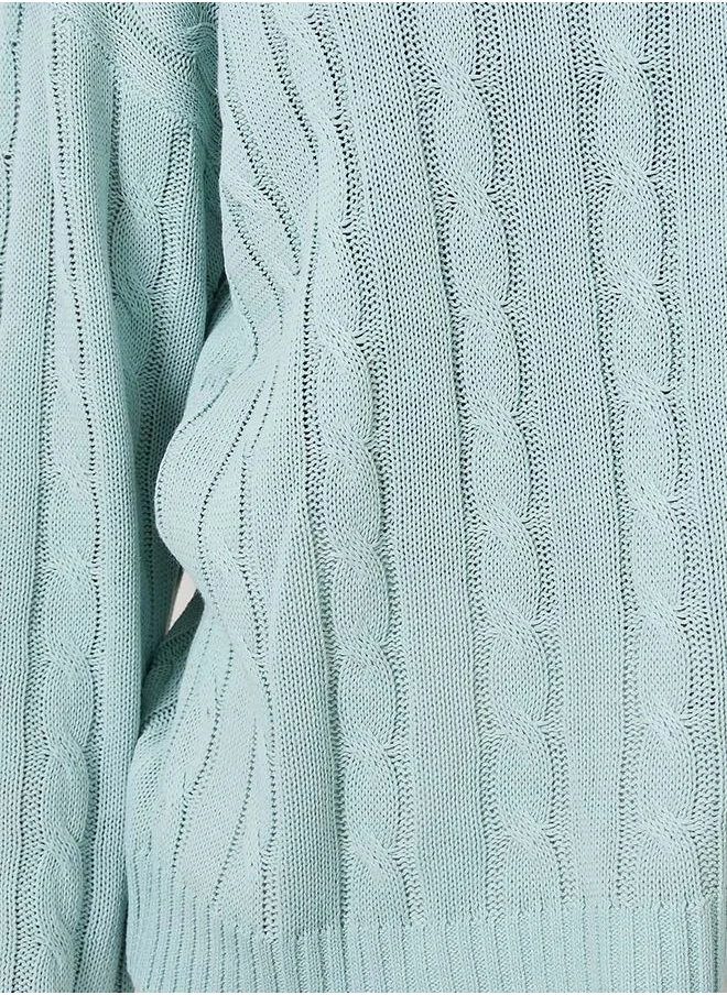 Styli Solid Boxy Fit Cable Sweater