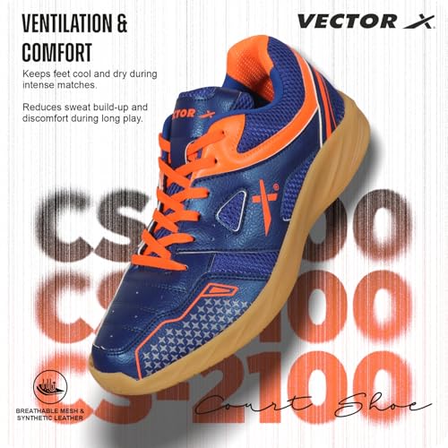 Vector X CS-2100 Court Shoes for Boys & Girls (Blue-Orange) (Size-9) - Image 2