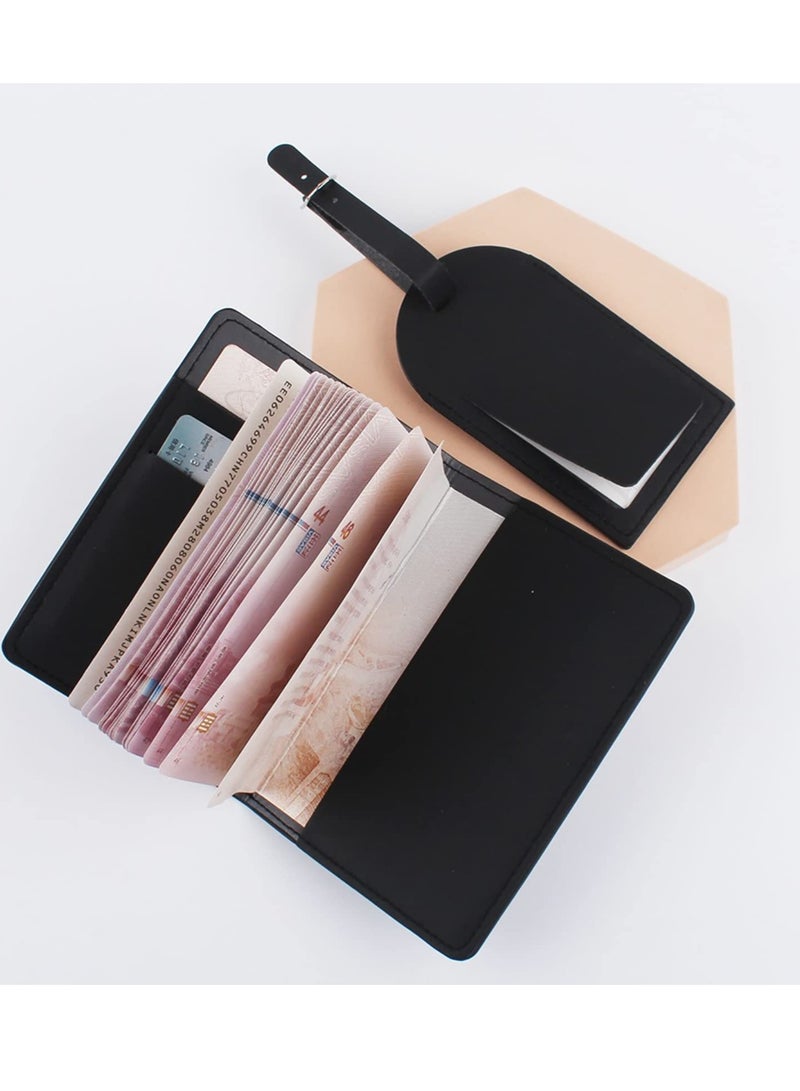 SOLARAE 2 Pieces Passport Holder and 2 Pieces Luggage Tag Set,passport Holder Travel Suitcase Organizer Label Map PU Leather Id Bag Luggage Tag Set for Storing Passport Business Card Credit Card Boarding Pass - Image 2
