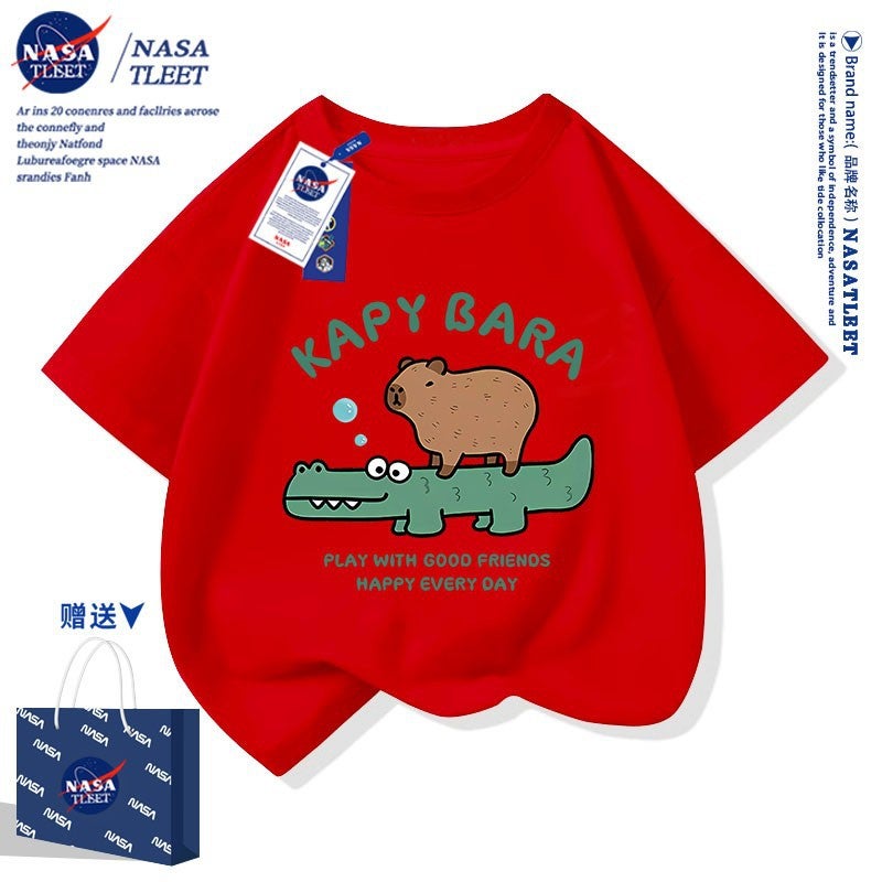 Nasa Joint Men'S And Women'S Children'S Wear Summer Casual Short Sleeve New Cartoon Anime Kapibala Print Fashionable T-Shirt - Image 4