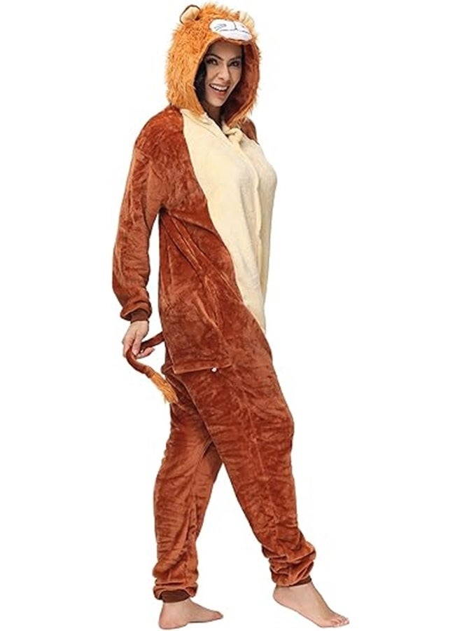 Lion Shaped Animal Hooded Onesie Brown， Animal Onesie Pajamas for Women Adult Cosplay Onepiece Costume（M）  - Image 3