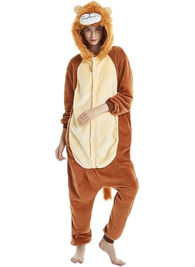 Lion Shaped Animal Hooded Onesie Brown， Animal Onesie Pajamas for Women Adult Cosplay Onepiece Costume（M）  - Image 1