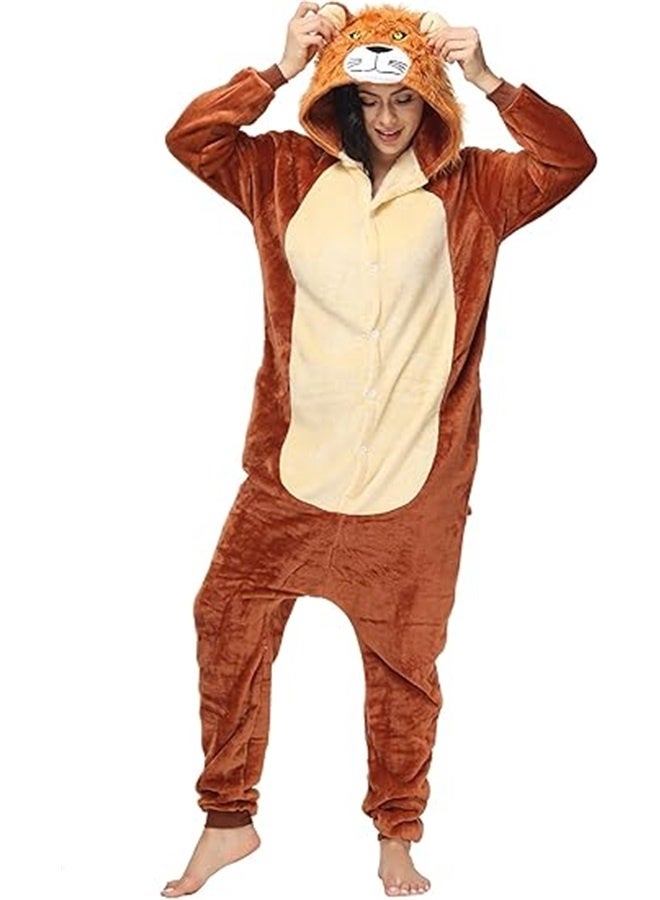 Lion Shaped Animal Hooded Onesie Brown， Animal Onesie Pajamas for Women Adult Cosplay Onepiece Costume（M）  - Image 4