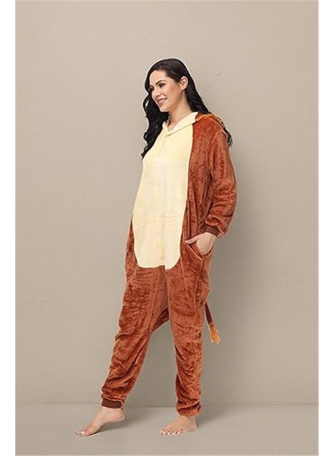 Lion Shaped Animal Hooded Onesie Brown， Animal Onesie Pajamas for Women Adult Cosplay Onepiece Costume（M）  - Image 5