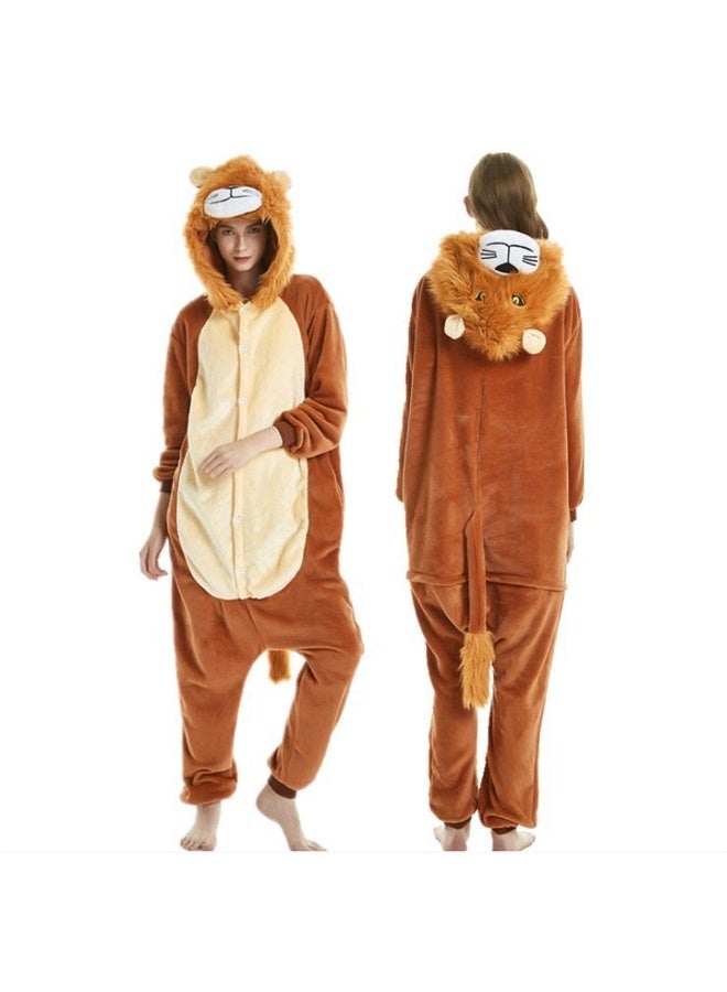 Lion Shaped Animal Hooded Onesie Brown， Animal Onesie Pajamas for Women Adult Cosplay Onepiece Costume（M）  - Image 2