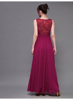 Miss Chase Miss Chase Women's Round Neck Sleeveless Georgette Floral Lace Fit & Flare Maxi Dress Dark Pink  - Image 4