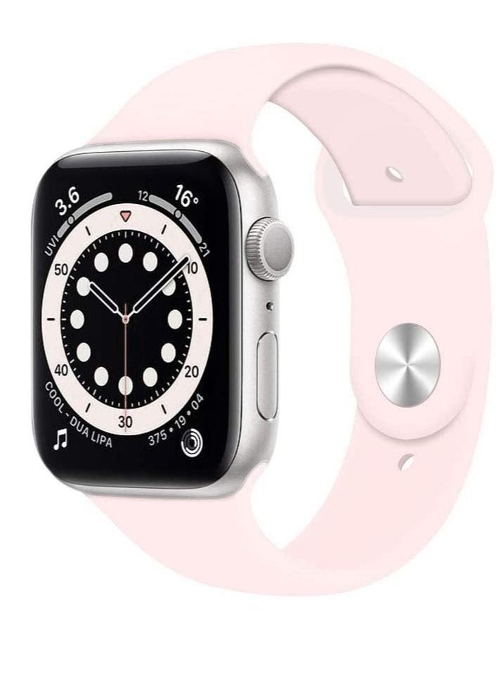 Compatible with Apple Watch Band 42mm 44mm 45mm, Soft Silicone Sport Strap Replacement Bands Compatible with Watch Series 7/6/5/4/3/2/1/SE- Pink