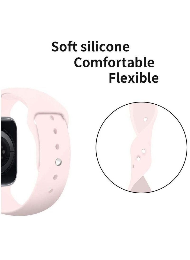 Compatible with Apple Watch Band 42mm 44mm 45mm, Soft Silicone Sport Strap Replacement Bands Compatible with Watch Series 7/6/5/4/3/2/1/SE- Pink