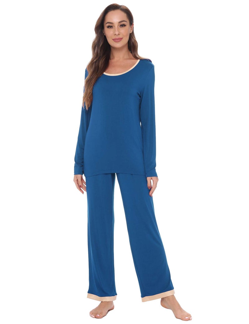 GYS Viscose from Bamboo Womens Pajama Sets Super Soft Long Sleeve Sleepwear Comfy Winter Pjs Sets S4X Prussian Blue Small