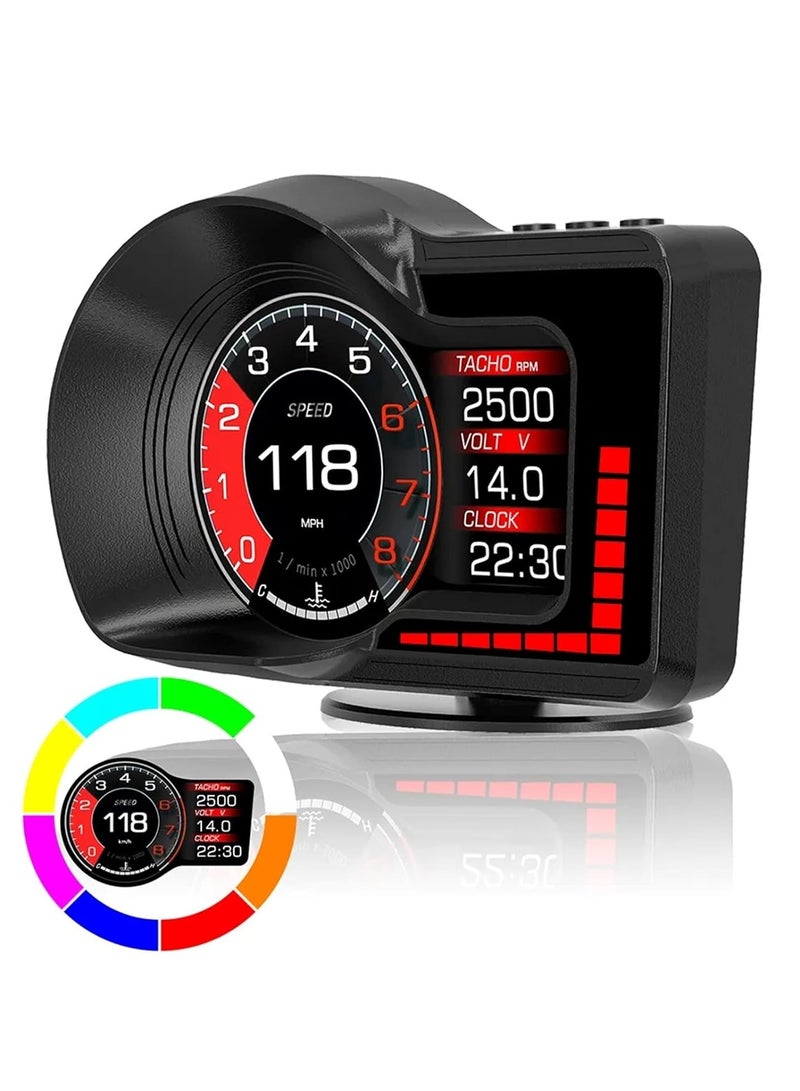 جهاز عرض معلومات السيارة OBD2 HUD مع عداد سرعة قابل للتعديل بتقنية 8 ألوان، إنذار تجاوز السرعة، درجة حرارة المياه، إنذار الجهد، وتذكير للسائق بالراحة، ملحقات سيارات آلية - Image 1