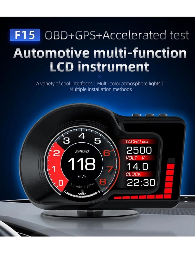 جهاز عرض معلومات السيارة OBD2 HUD مع عداد سرعة قابل للتعديل بتقنية 8 ألوان، إنذار تجاوز السرعة، درجة حرارة المياه، إنذار الجهد، وتذكير للسائق بالراحة، ملحقات سيارات آلية - Image 3