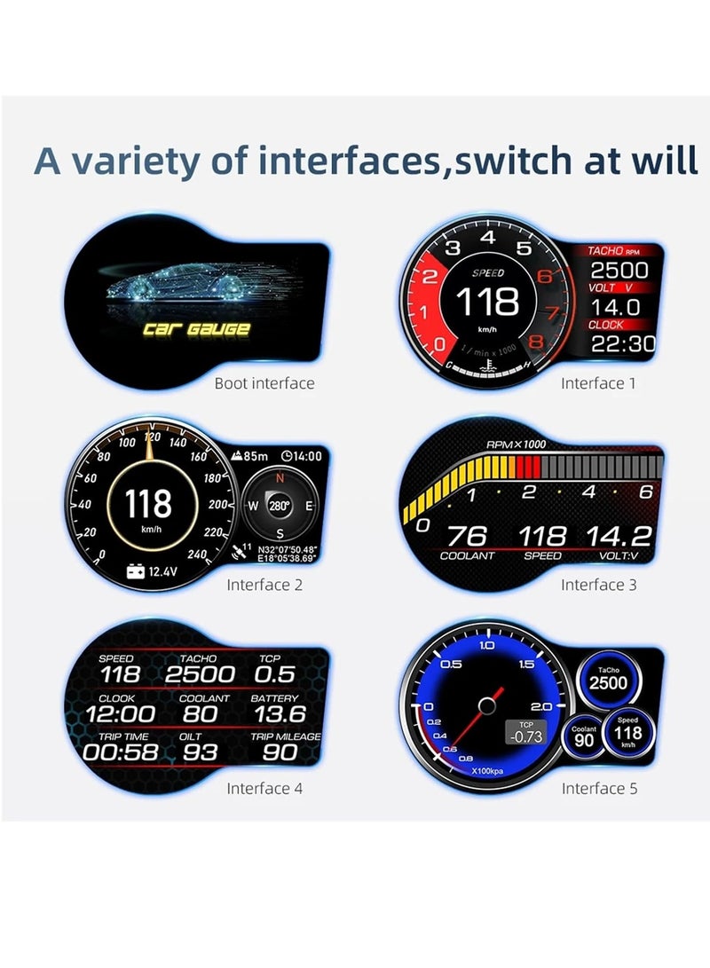 جهاز عرض معلومات السيارة OBD2 HUD مع عداد سرعة قابل للتعديل بتقنية 8 ألوان، إنذار تجاوز السرعة، درجة حرارة المياه، إنذار الجهد، وتذكير للسائق بالراحة، ملحقات سيارات آلية - Image 5