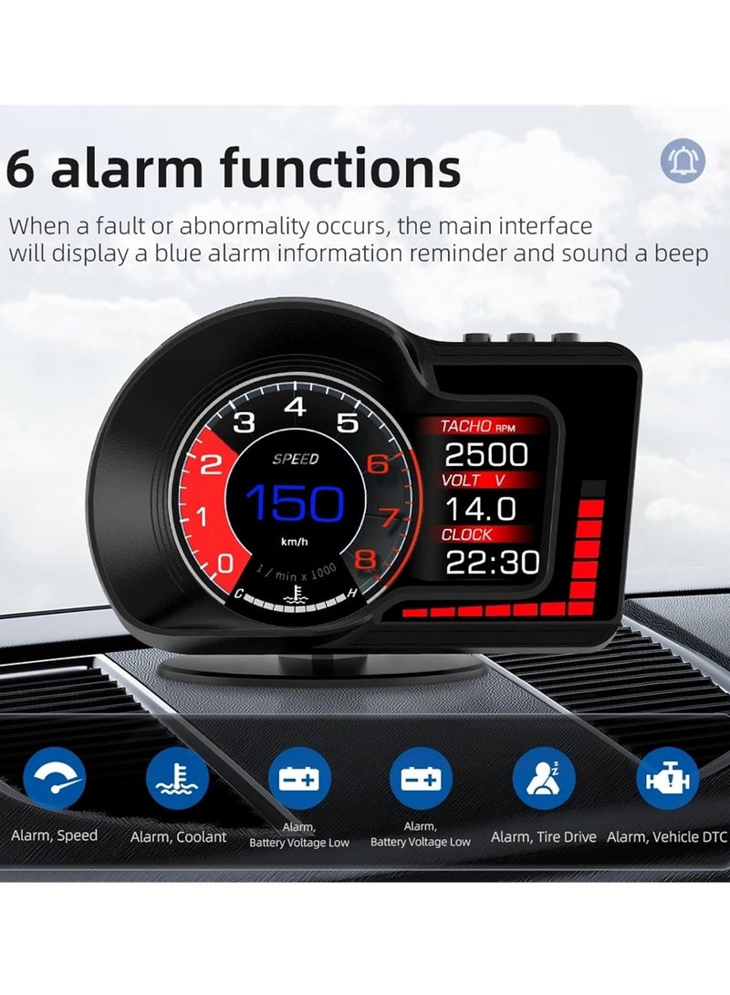 جهاز عرض معلومات السيارة OBD2 HUD مع عداد سرعة قابل للتعديل بتقنية 8 ألوان، إنذار تجاوز السرعة، درجة حرارة المياه، إنذار الجهد، وتذكير للسائق بالراحة، ملحقات سيارات آلية - Image 4