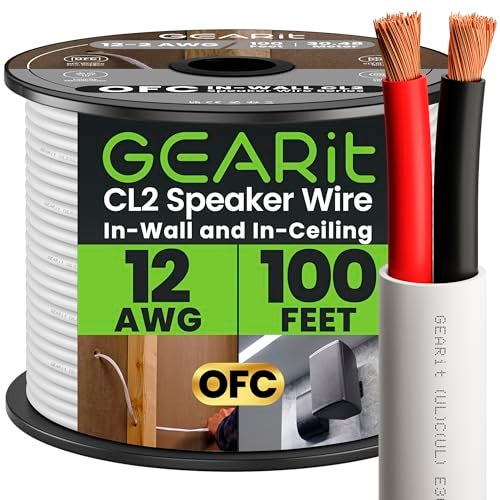 GearIT 12/2 Speaker Wire (100 Feet) 12AWG Gauge - in Wall Audio Speaker Wire Cable / CL2 Rated / 2 Conductors - OFC Oxygen-Free Copper, White 100ft - Image 1