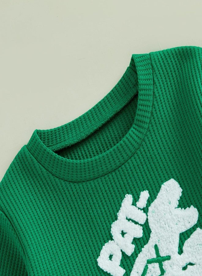 Fernvia Baby Boy Fall Winter Clothes Toddler St. Patrick's Day Outfit Dinosaur Embroidered Waffle Knit Sweatshirts Pants Set (St. Patrick's Day Green, 18-24 Months) - Image 4
