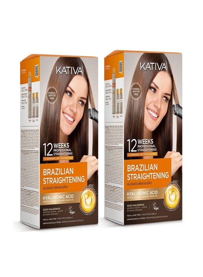 Kativa Brazilian Straightening Kit, 12 Weeks of Home Use Professional Straightening, with Organic Argan Oil, Shea Butter, Keratin & Amino Acids, for Straighter, Softer and Shinier Hair, All Hair Types – Pack of 2 - Image 1