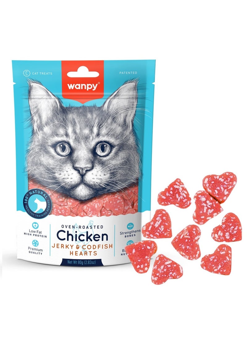 Wanpy Oven Roasted Chicken Jerky And Codfish Hearts for Cat Treats 80g  - Image 2