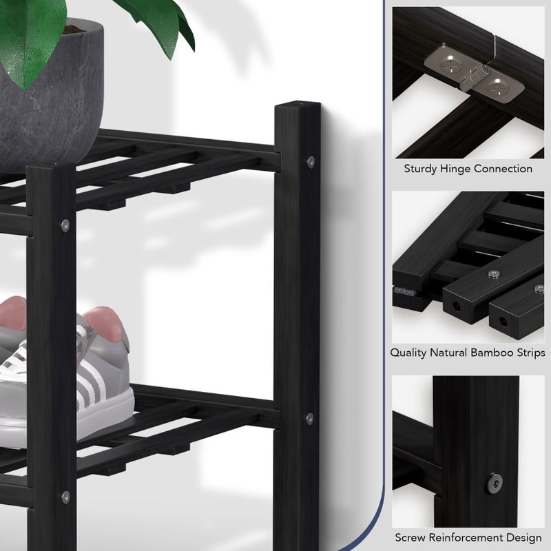 Haddockway Large 3 Tier Bamboo Shoe Rack Storage Organizer, Multifunctional Free Standing Stackable Shoe Shelf with Grid Panel for Closet,Hallway,Entryway,Small Space 27"x12"x21" - Image 3