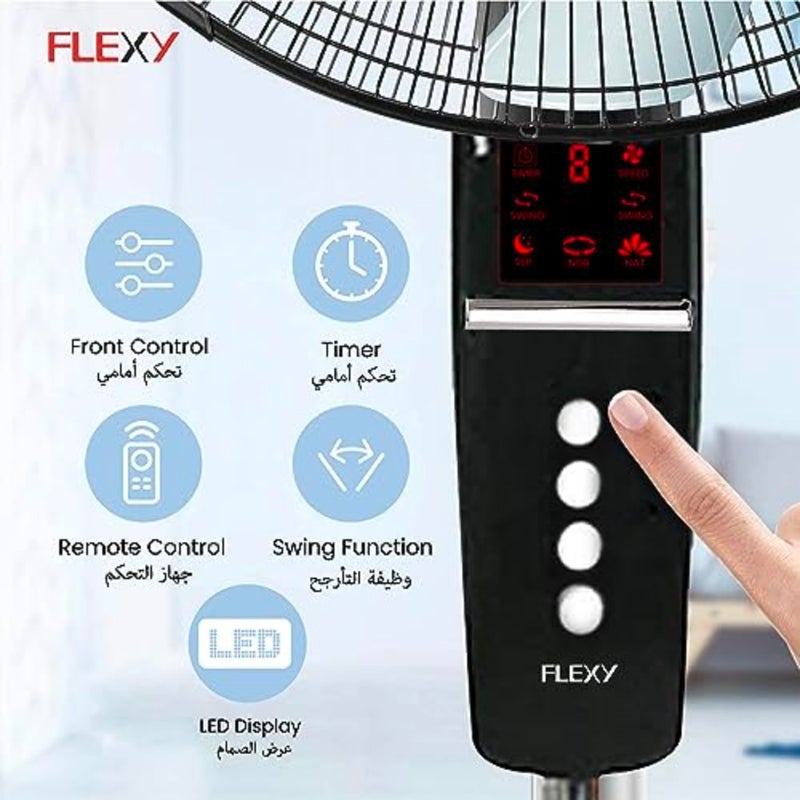 ® 18 بوصة 60 واط مروحة ستاند مع جهاز تحكم عن بعد ومروحة تبريد أرضية بقاعدة مؤقت للاستخدام المنزلي والخارجي 5 أوراق 3 سرعات برج كهربائي قوي - Image 4