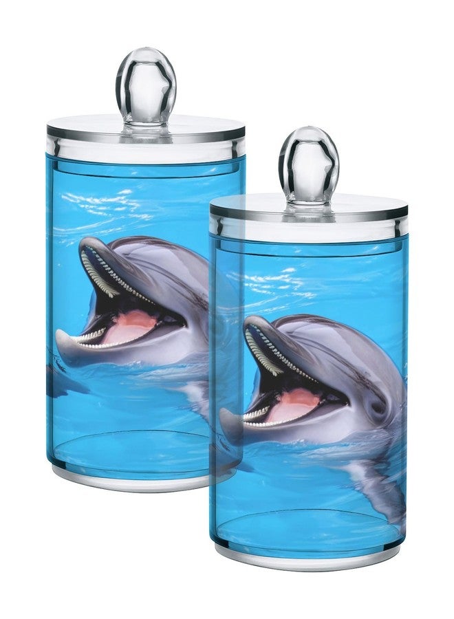 Coikll Milk Cow Qtip Holder with Lid 2PCS Apothecary Jars Storage Containers, Clear Plastic Canister for Cotton Swab,Floss Picks, Cosmetics (Cute Dolphin, one sizex2) - Image 1