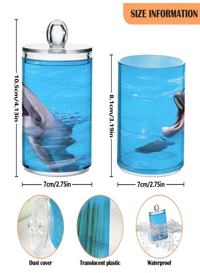 Coikll Milk Cow Qtip Holder with Lid 2PCS Apothecary Jars Storage Containers, Clear Plastic Canister for Cotton Swab,Floss Picks, Cosmetics (Cute Dolphin, one sizex2) - Image 2