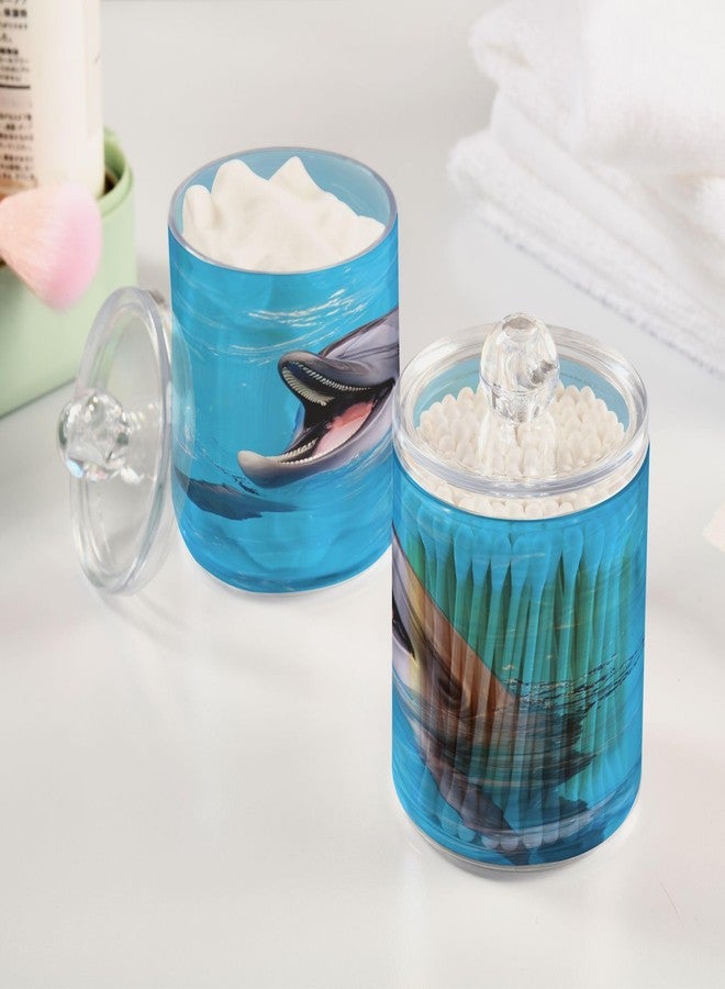 Coikll Milk Cow Qtip Holder with Lid 2PCS Apothecary Jars Storage Containers, Clear Plastic Canister for Cotton Swab,Floss Picks, Cosmetics (Cute Dolphin, one sizex2) - Image 3