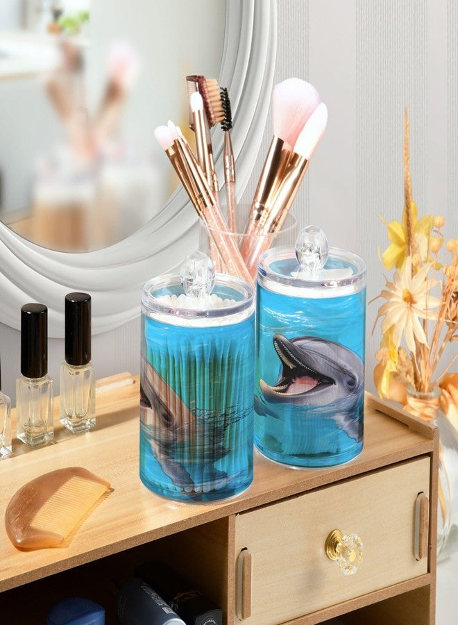 Coikll Milk Cow Qtip Holder with Lid 2PCS Apothecary Jars Storage Containers, Clear Plastic Canister for Cotton Swab,Floss Picks, Cosmetics (Cute Dolphin, one sizex2) - Image 5