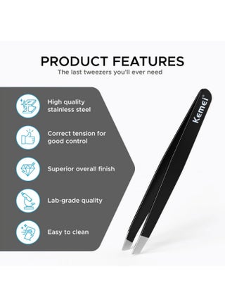 Kemei Professional Stainless Steel Eyebrow Tweezers, Made in Pakistan (Saudi Version) - view 2