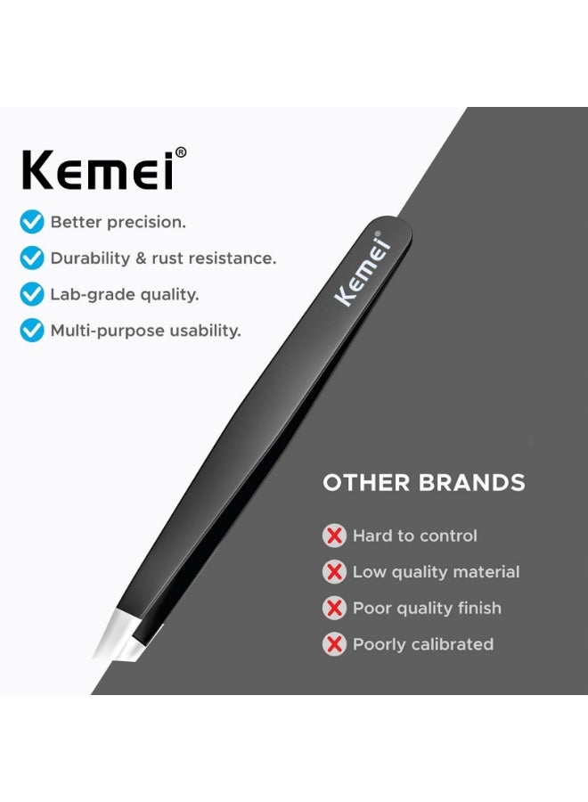 كيمي ملقاط حواجب كيمي (Kemei) الاحترافي من الفولاذ المقاوم للصدى صناعة باكستانية (النسخة السعودية) - Image 4