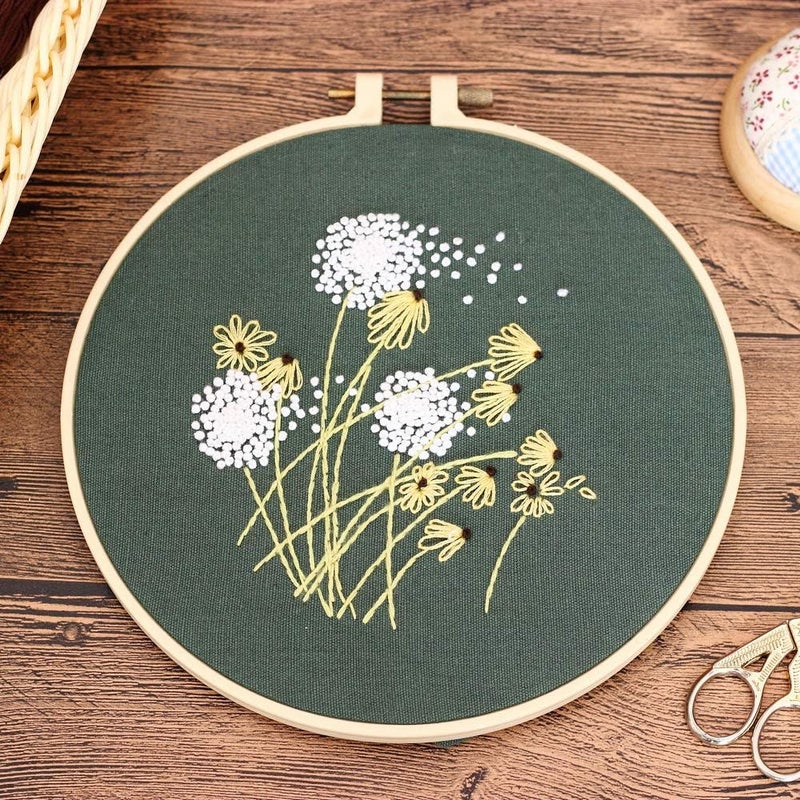 FEPITO 4 Sets Embroidery Starter Kit with Pattern and Instructions Cross Stitch Kit Includes 4Pcs Embroidery Clothes with Floral Pattern, 2 Pcs Embroidery Hoops, Scissor, Color Threads Needle Kit - Image 5